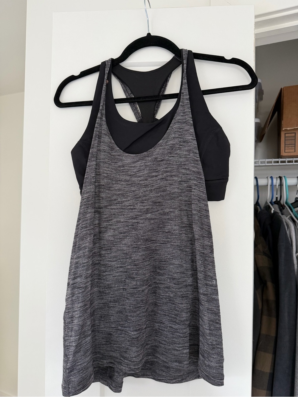 lululemon athletica Black and Gray Racerback Tank with Black Bra